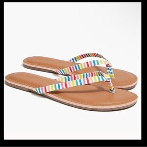 J. Crew Factory Multicolor rainbow Striped easy summer flip flops sandals 8